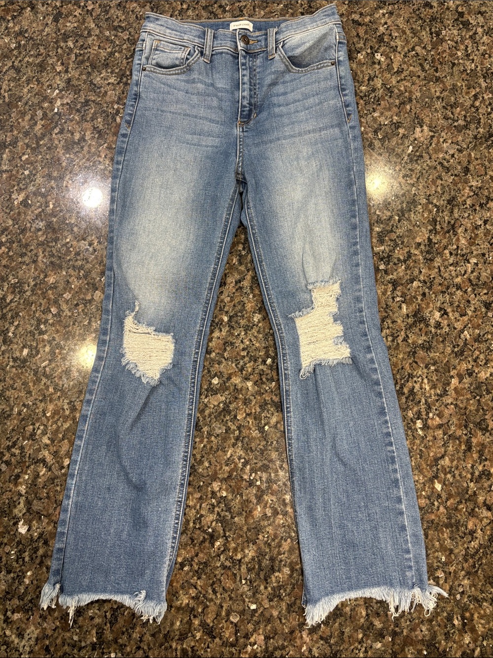 Sneak Peek Light Blue Straight Leg Distressed Jeans